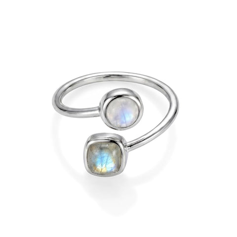 Silver Plated Labradorite and Moonstone Wrap Ring