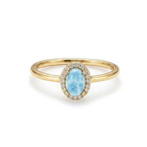 14k Gold Plated Oval Larimar CZ Halo Ring