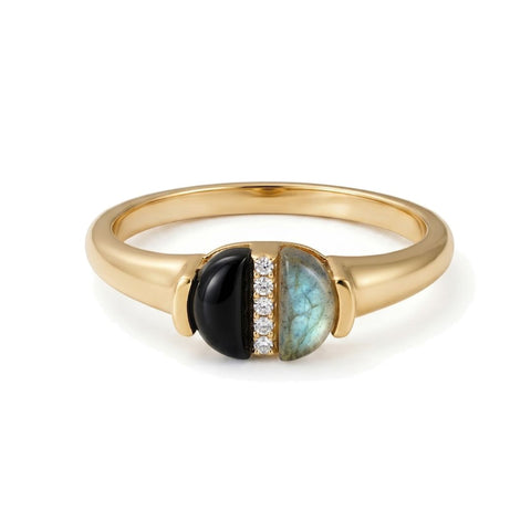 14k Gold Plated Labradorite and Onyx CZ Split Ring