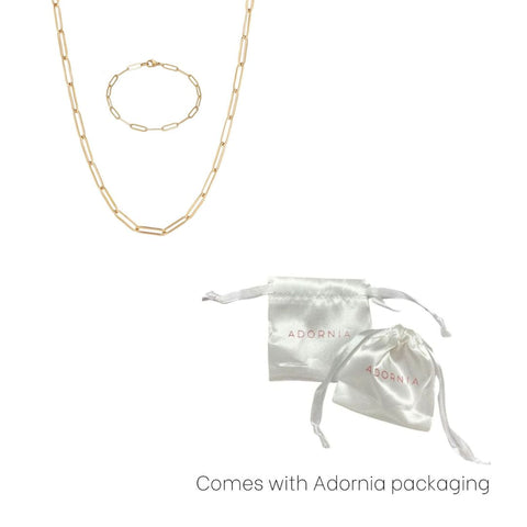 Tarnish Resistant 18k Gold Plated Paperclip Bracelet and Necklace Set