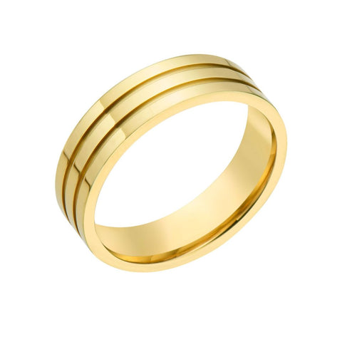 Men's Tarnish Resistant 14k Gold Plated Three Line Band