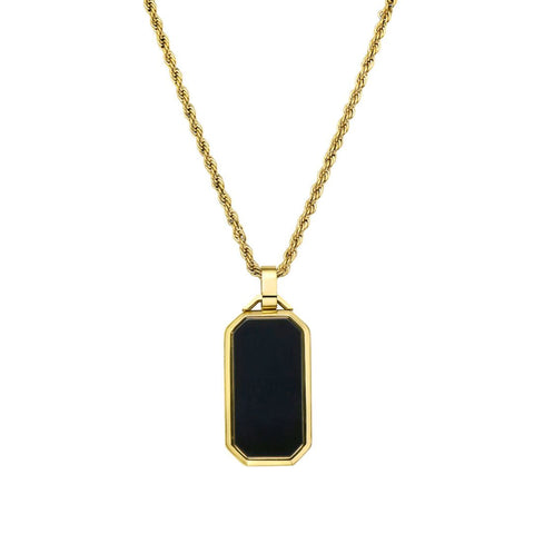 Men's Tarnish Resistant 14k Gold Plated Black Dogtag Rope Chain Pendant Necklace