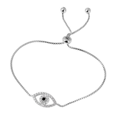 Adjustable Evil Eye Bracelet with Pull Ties silver
