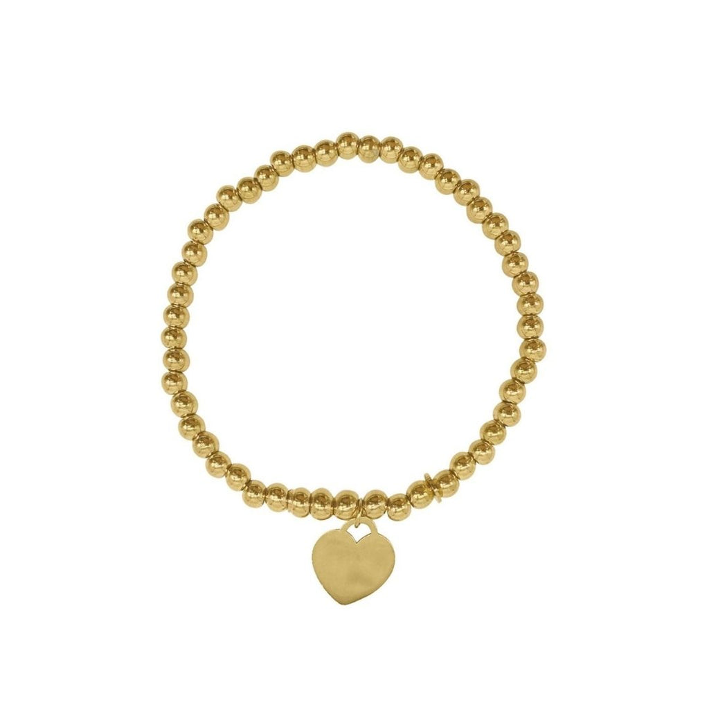 Heart With Bead Stretch Bracelet 14k Yellow Gold