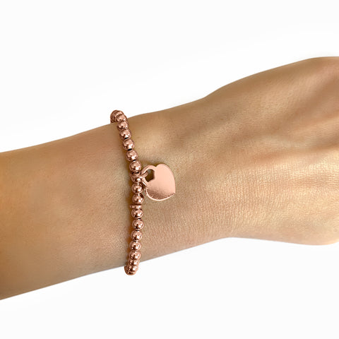 Beaded Stretch Bracelet with Heart Charm silver gold rose gold