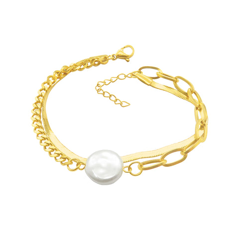 Mixed Chain Pearl Bracelet gold