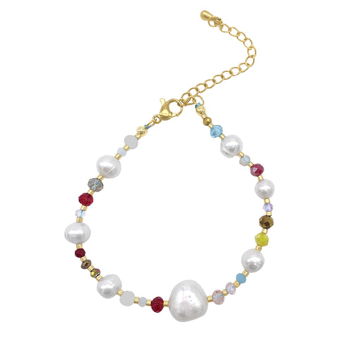 Freshwater Pearl and Color Mix Beaded Bracelet gold