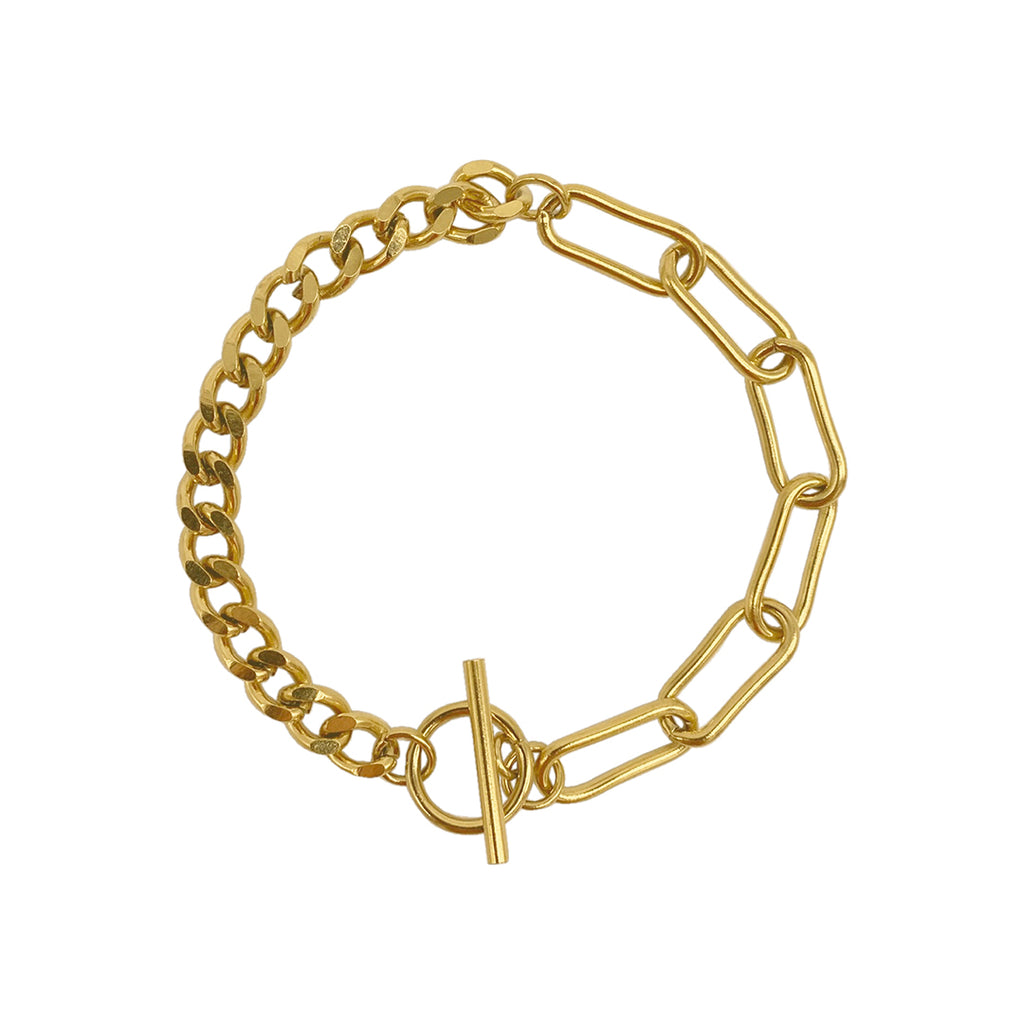 Curb and Paper Clip Chain Toggle Bracelet gold – ADORNIA