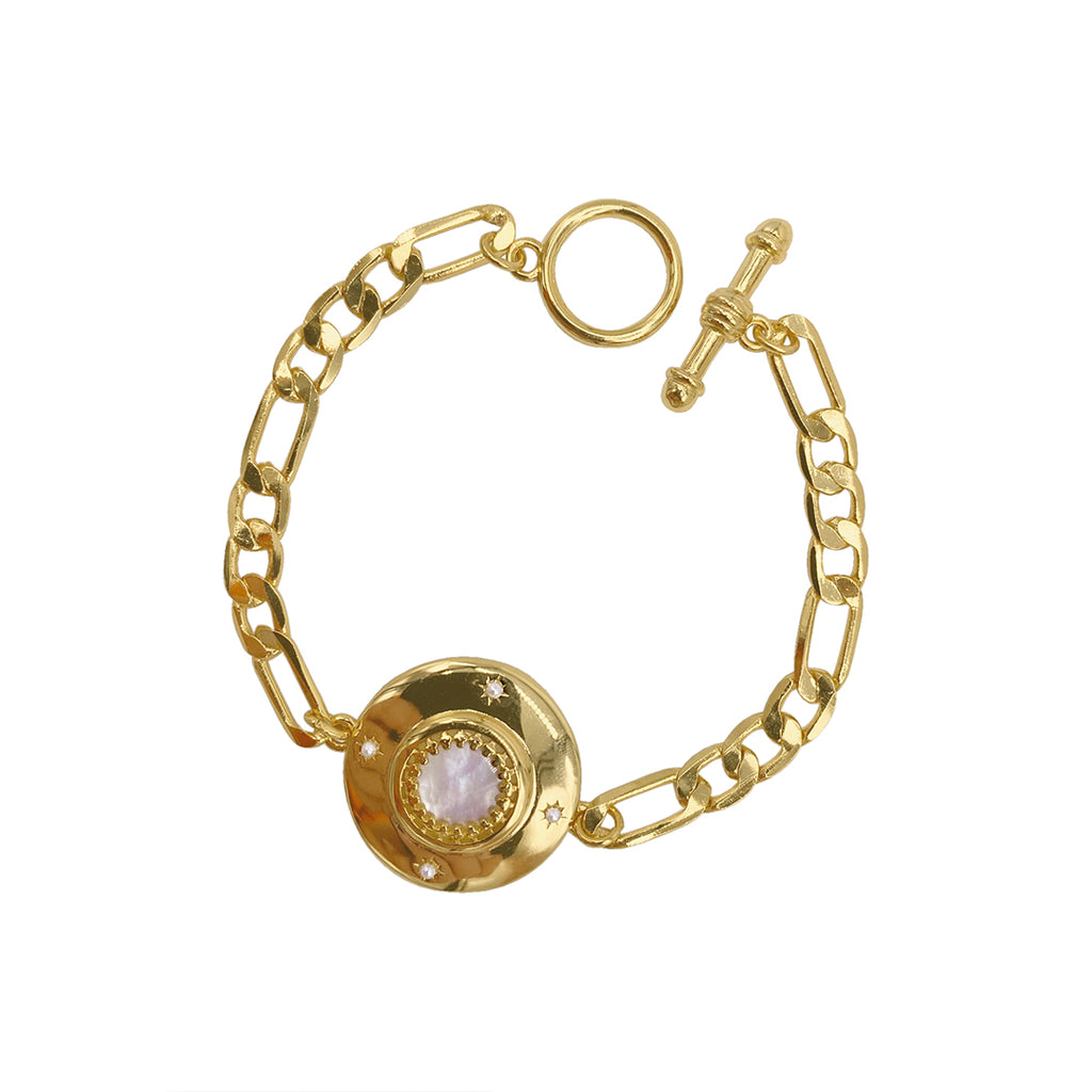 Mother of Pearl Disc Toggle Bracelet gold