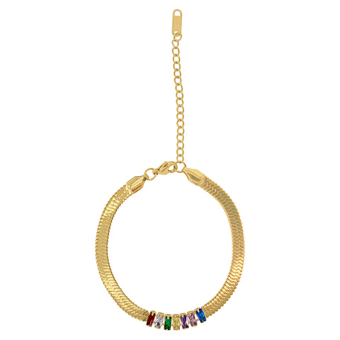 Herringbone Chain Bracelet with Multicolor Crystal gold