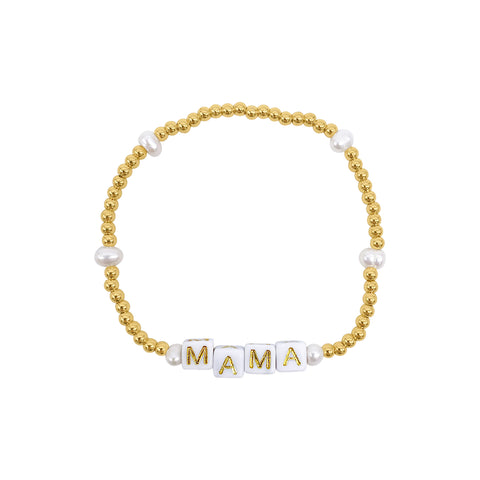Stretch Pearl "Mama" Bracelet gold