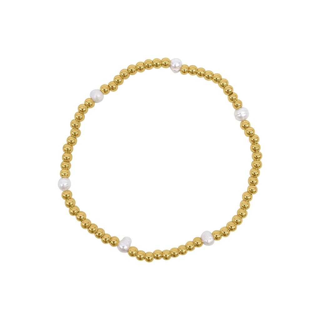 Stretch Ball Bracelet with Freshwater Pearl gold