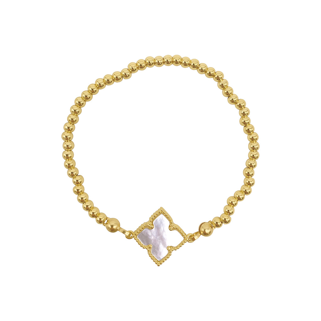 White Mother of Pearl Flower Ball Bracelet gold