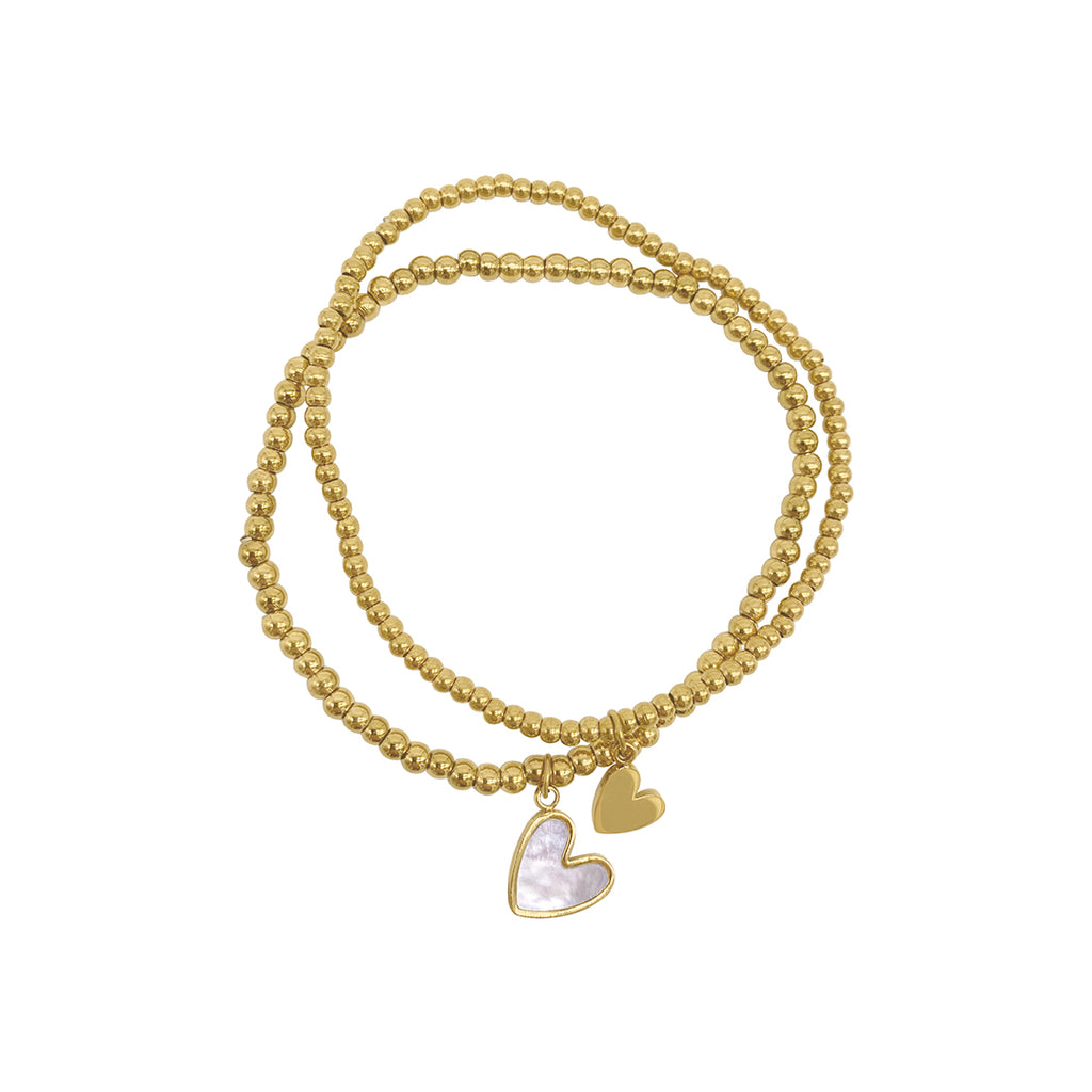 Set of Heart Ball Bracelets with Mother of Pearl gold
