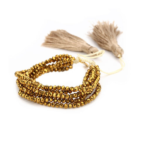 Multi Strand Gold Bead Adjustable Bracelet with Tassel