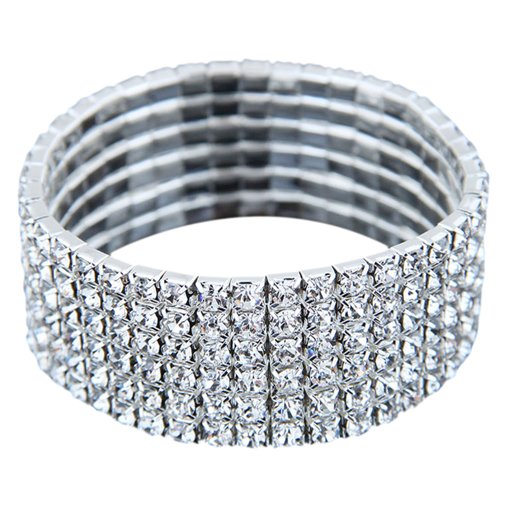 Stretch Crystal Wide Bracelet silver
