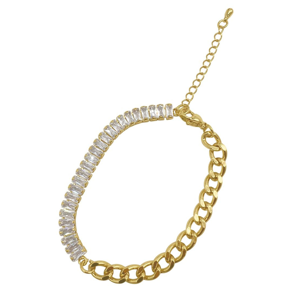 Mix Curb Chain and Baguette Tennis Bracelet gold