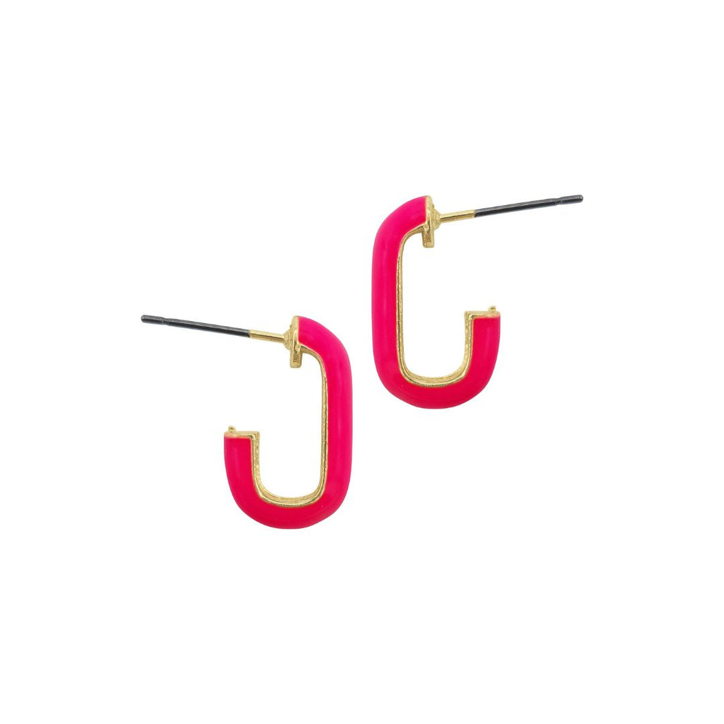 14k Gold Plated Pink Enamel Rectangle Huggies