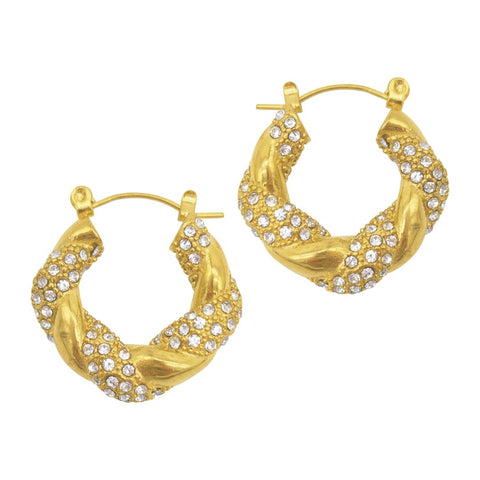 Twist Pave Wide Hoops gold