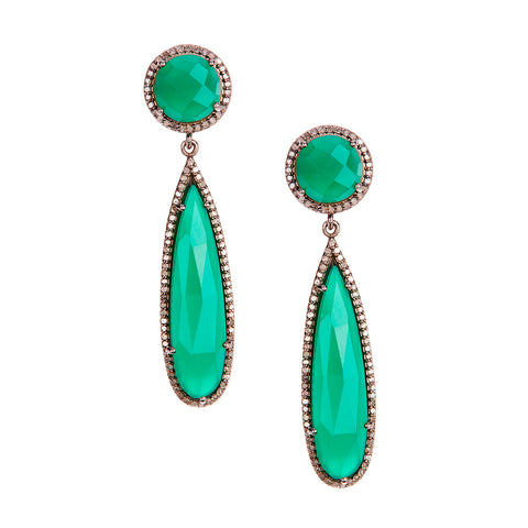 Diamond Green Onyx Pear Drop Earrings silver