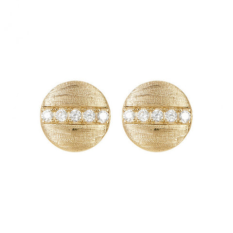 Pave Line Round Disc Studs silver gold