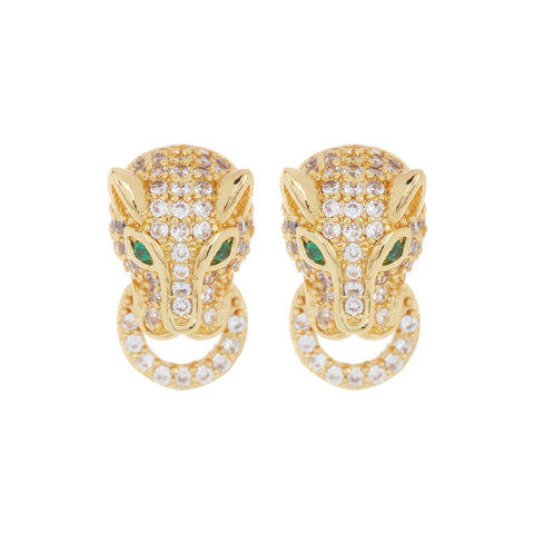 Crystal Jaguar Stud Earrings gold
