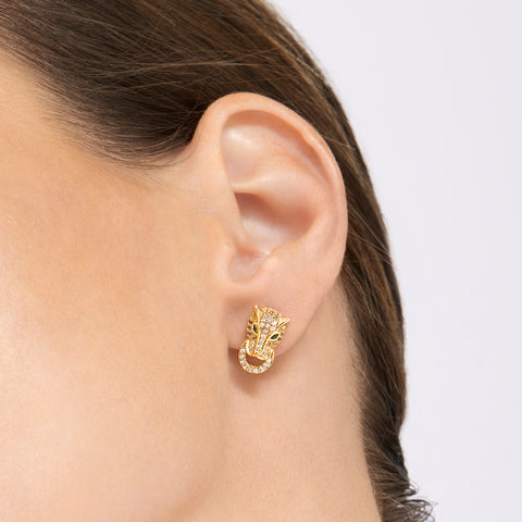 Crystal Jaguar Stud Earrings gold