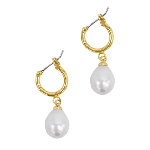 Freshwater Pearl Huggie Drop Earrings gold