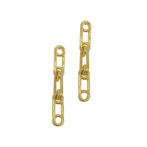 14k Gold Plated Safety Pin Drop Earrings
