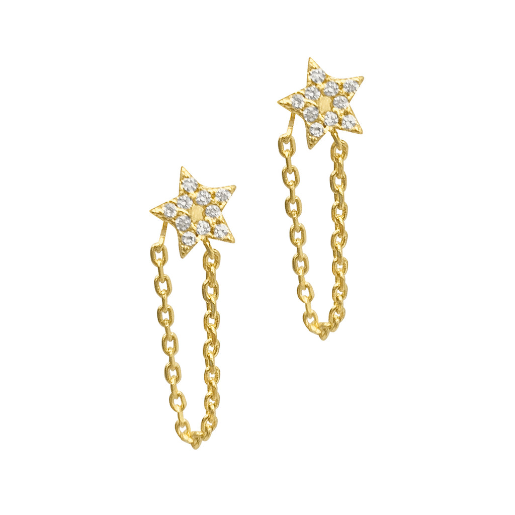 Chain and Star Wrap Around Drop Earrings gold
