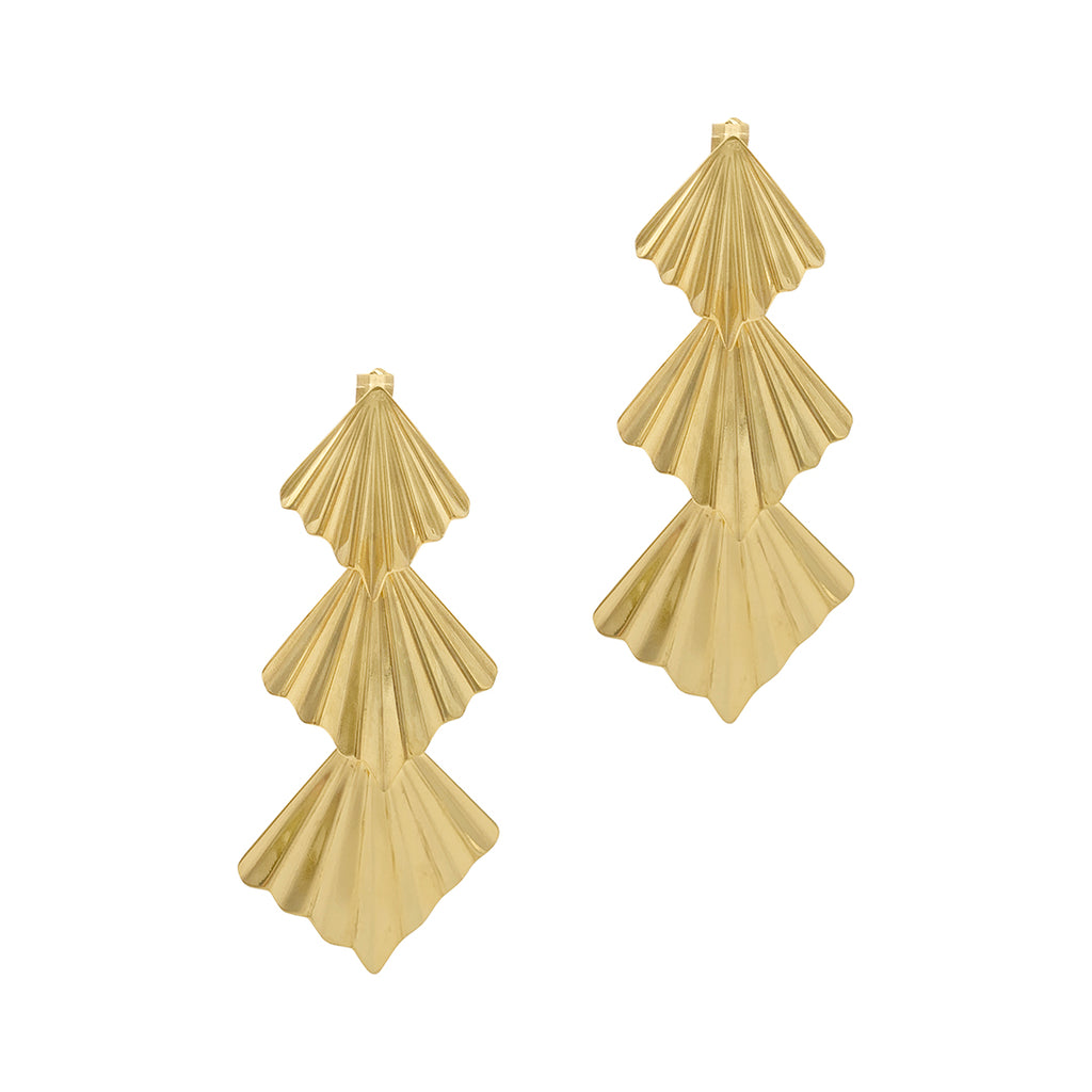 14k Gold Plated Fan Drop Earrings