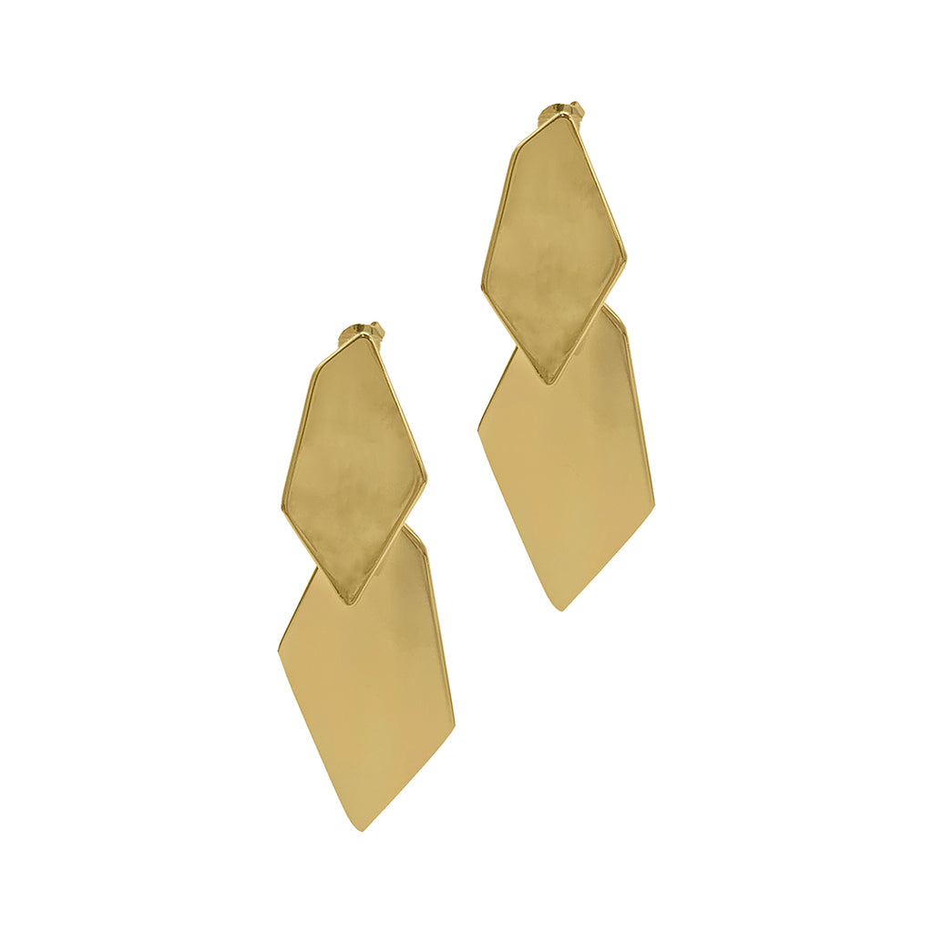 14k Gold Plated Diamond Shape Drop Earrings