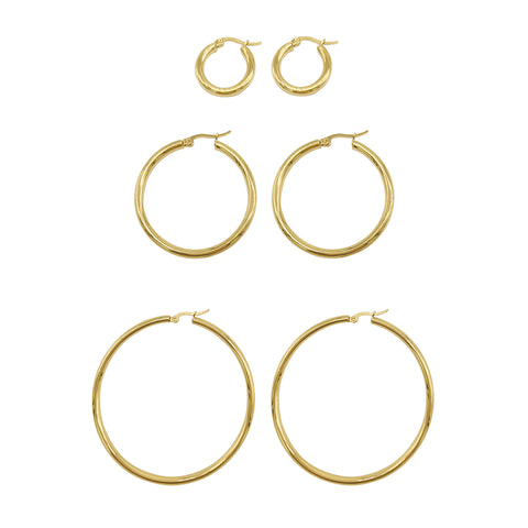 Tarnish Resistant 14k Gold Plated Hoop Earring Set