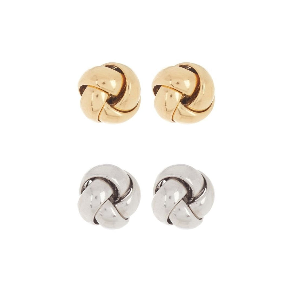 14k Gold Plated and Rhodium Plated Knot Stud Set