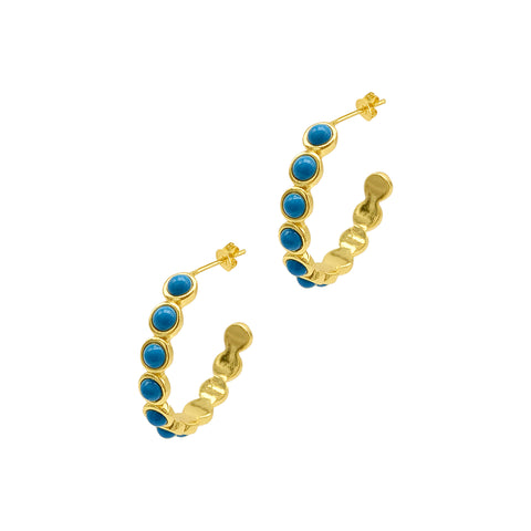 Bezeled Turquoisette Hoop Earrings gold