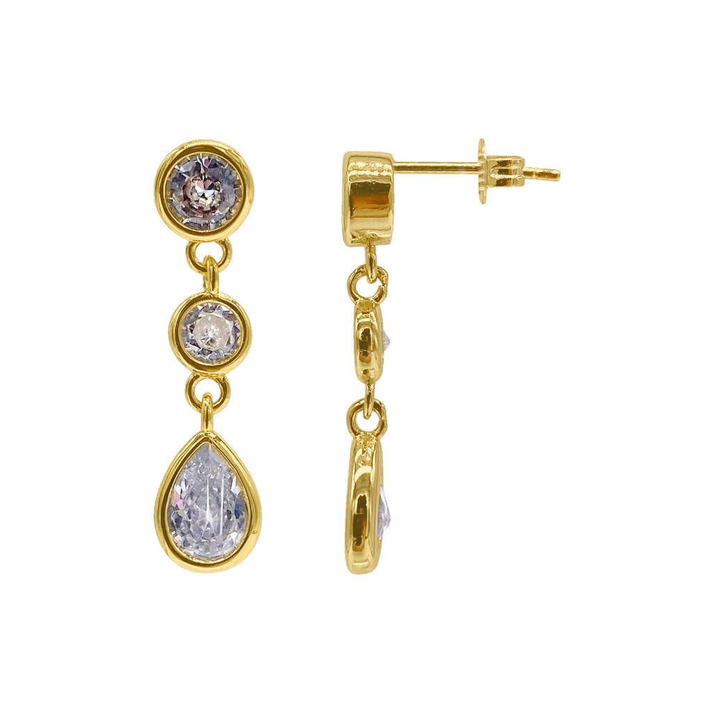 Crystal 3-Drop Earrings gold