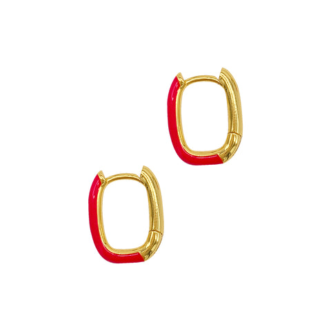 Pink Enamel Rectangle Huggie Hoops gold