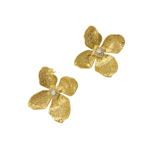 Pearl Flower Stud Earrings gold