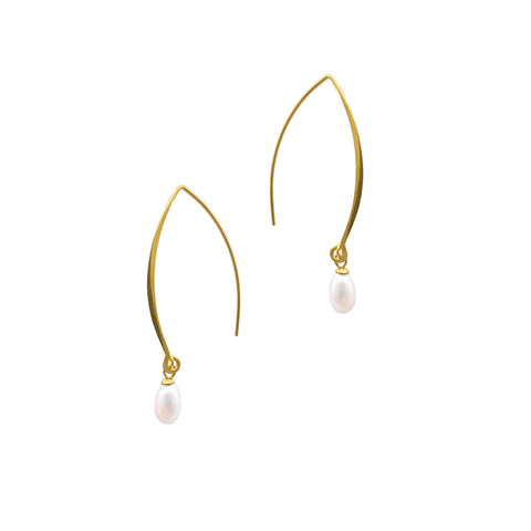Wire Pearl Drop Earrings gold
