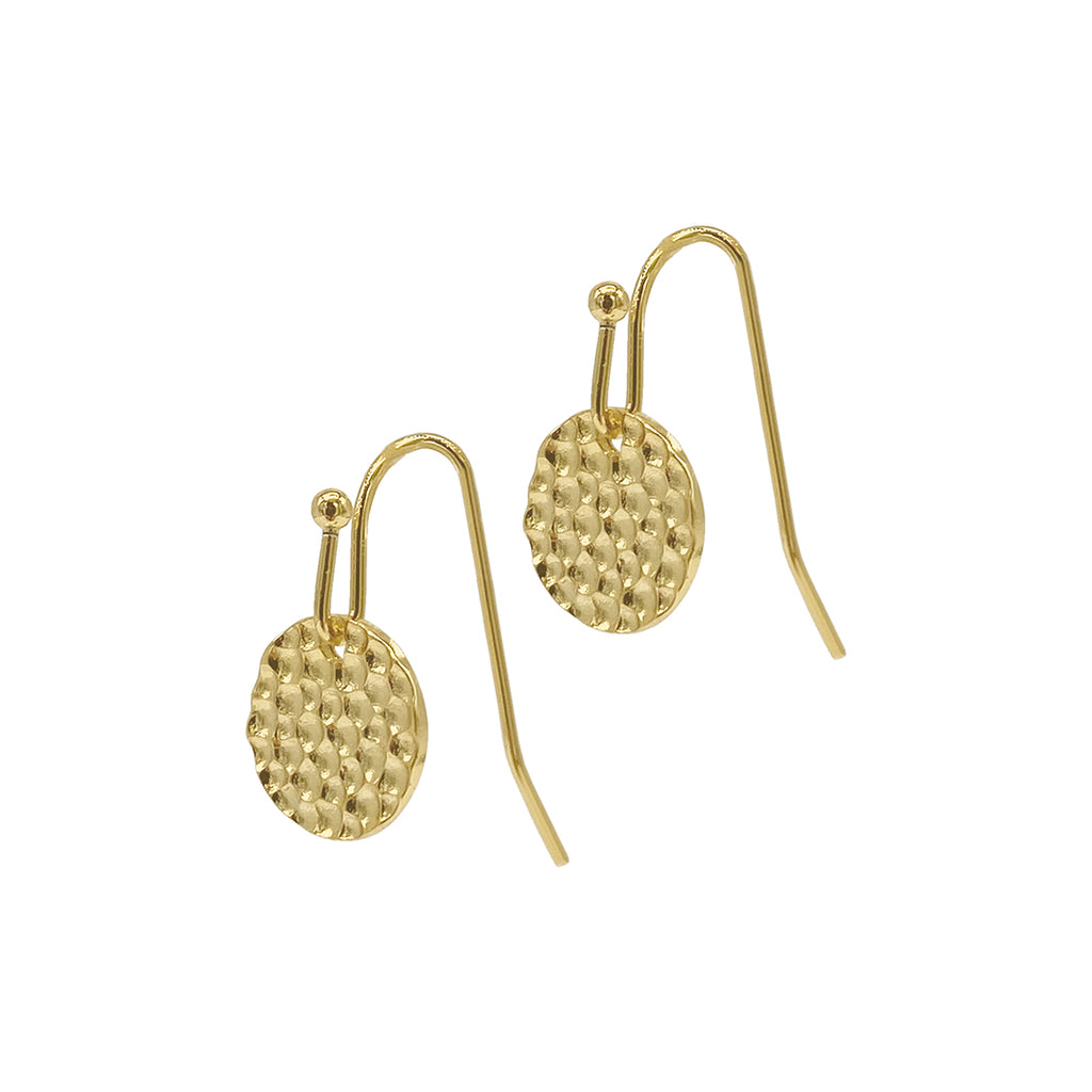 Hammered Coin Dangle Hoops gold