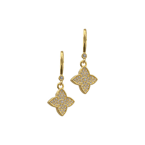 Crystal Clover Drop Earrings gold