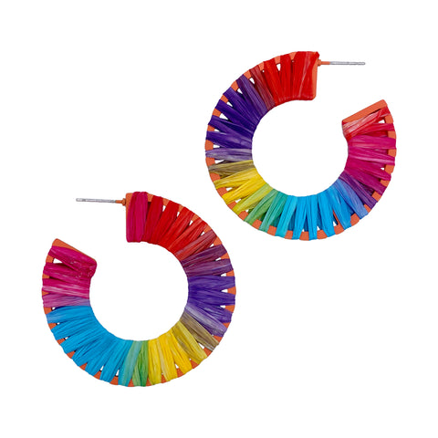 Thread Fiesta Rainbow Hoop Earrings