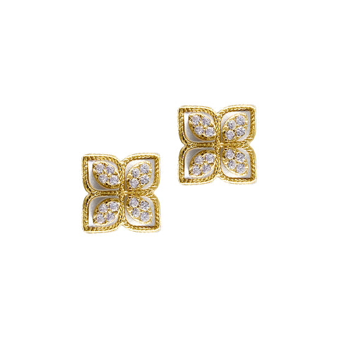 Renaissance Flower Crystal White Mother of Pearl Earrings gold