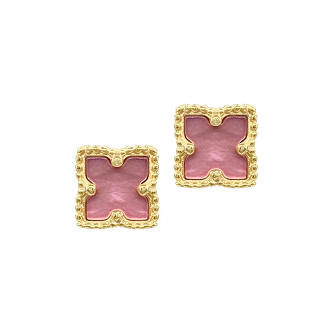 Flower Pink Mother of Pearl Stud Earrings gold