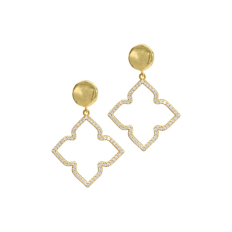 14k Gold Plated Flower Crystal Drop Earrings