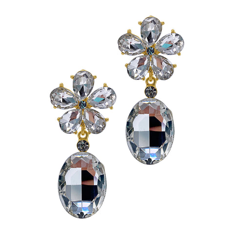 Clear Crystal Petal Drop Earrings gold