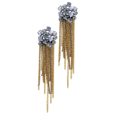 Multishape Cluster and Chain Fringe Earrings gold