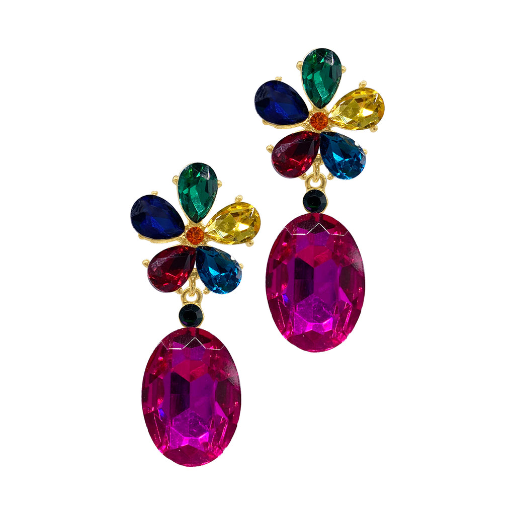 Multicolor Crystal Petal Drop Earrings gold