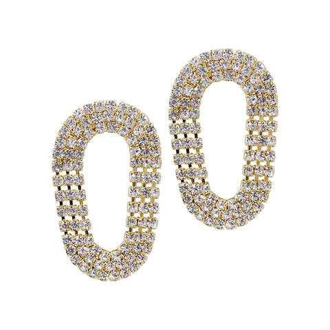 14k Gold Plated Pave Cascade Oval Hoops