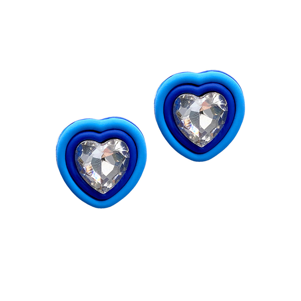Blue Heart Halo Crystal Studs